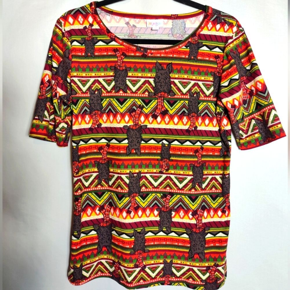 NWOT LuLaRoe Scottish Terrier Print Shirt with Above-Elbow Sleeves, Sz M